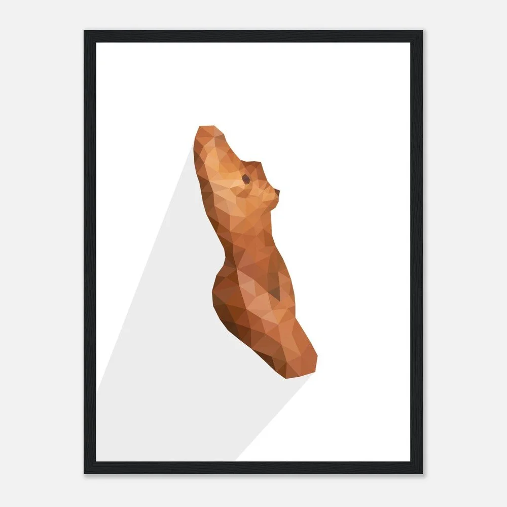 Nude 58 — original low-poly geometric nude study in warm terracotta by Toronto artist Miro Image; faceted torso, fine art print