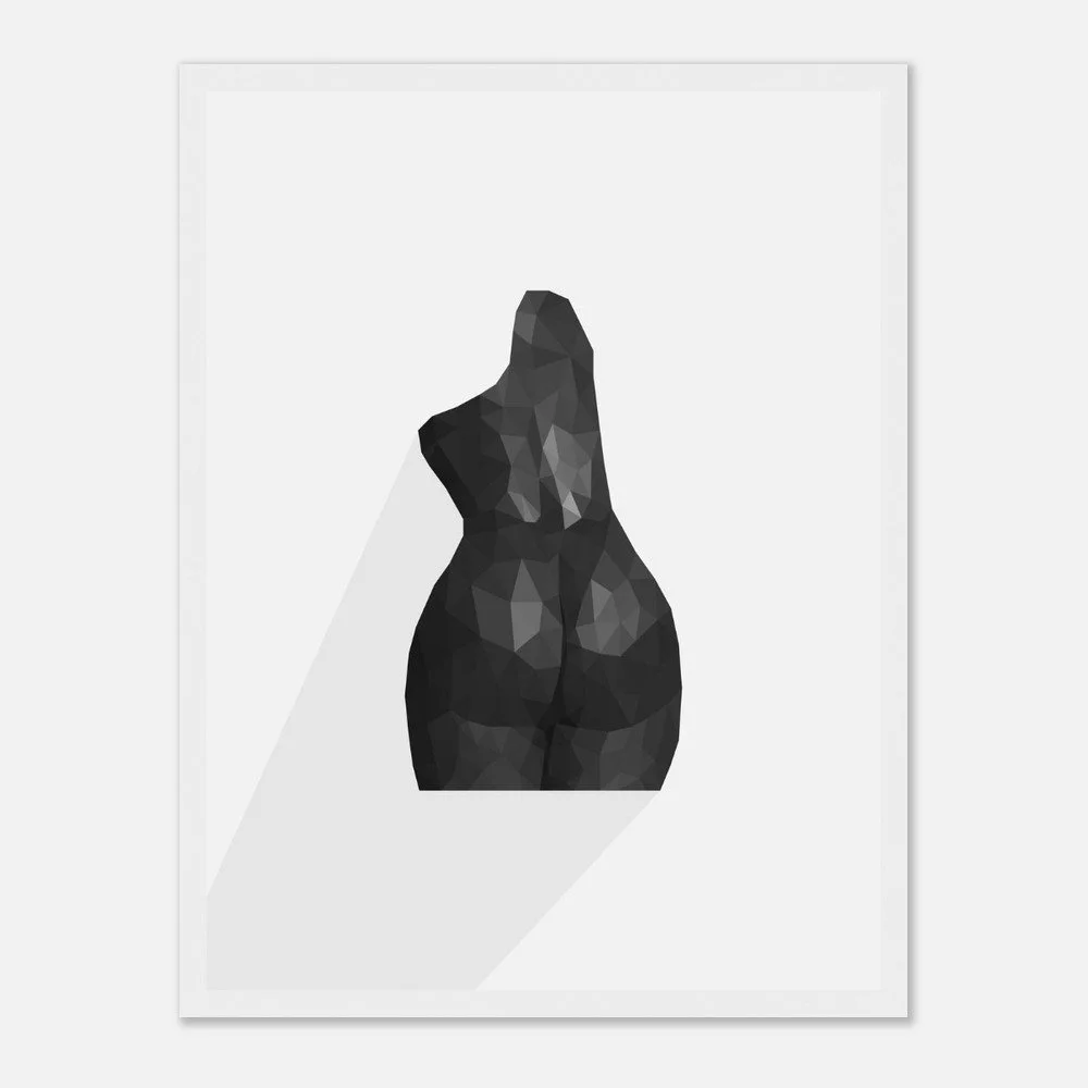 Nude 63 — original low-poly geometric nude study by Toronto artist Miro Image; female torso in faceted charcoal polygons, fine art print