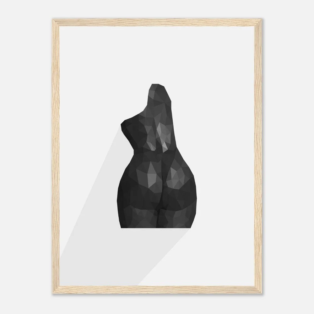 Nude 63 — original low-poly geometric nude study by Toronto artist Miro Image; female torso in faceted charcoal polygons, fine art print