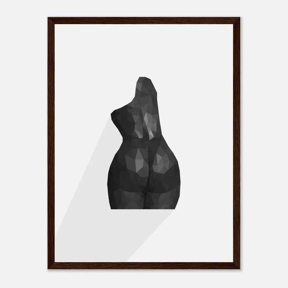 Nude 63 — original low-poly geometric nude study by Toronto artist Miro Image; female torso in faceted charcoal polygons, fine art print