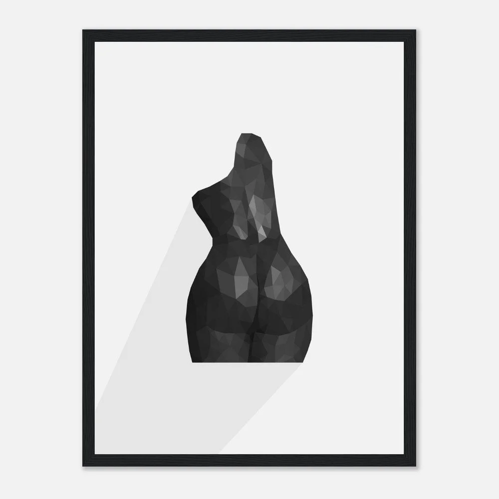 Nude 63 — original low-poly geometric nude study by Toronto artist Miro Image; female torso in faceted charcoal polygons, fine art print