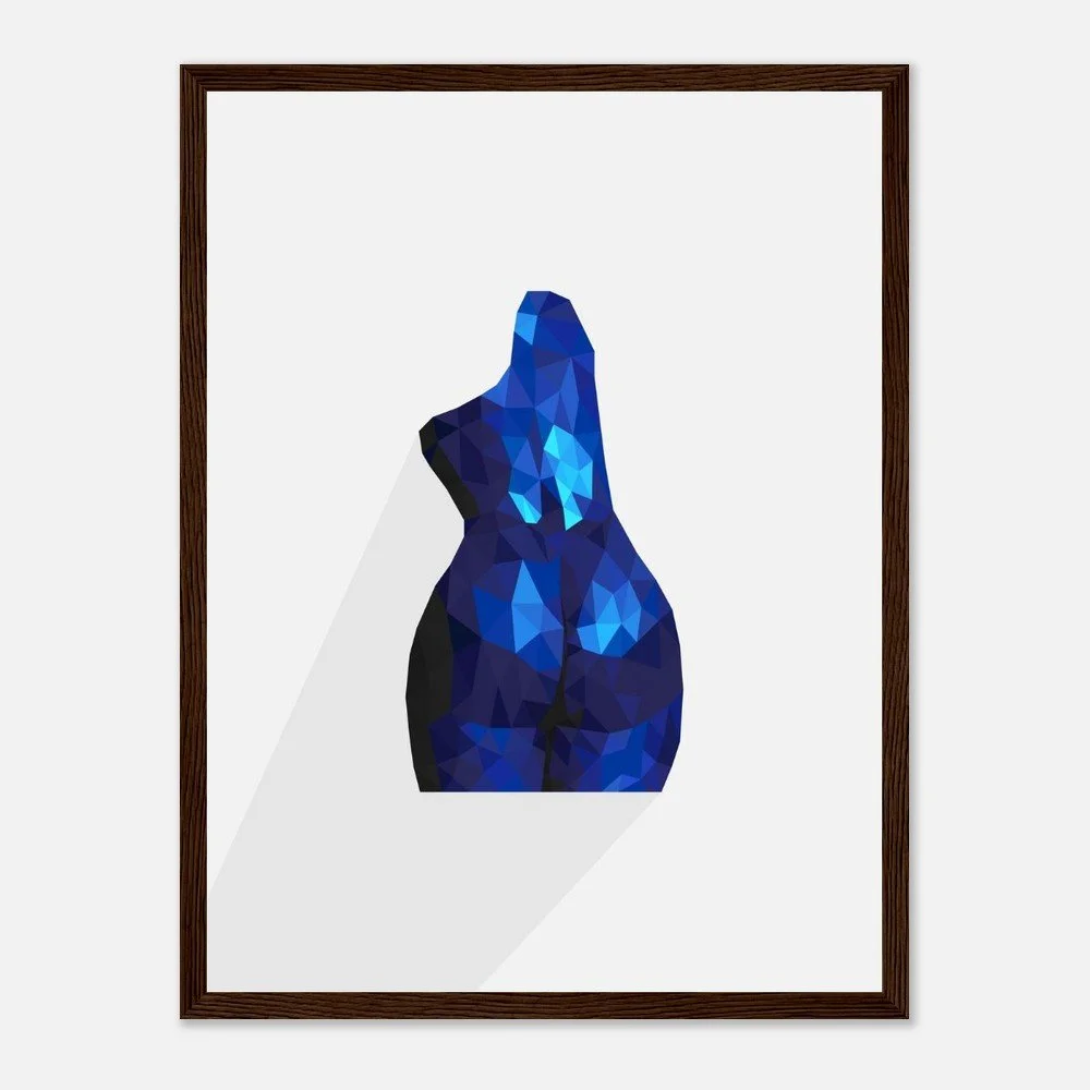 Nude 63 II — original low-poly geometric nude study in vivid cobalt blue by Toronto artist Miro Image; faceted torso, fine art print