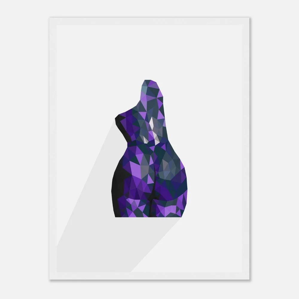 Nude 63 III — original low-poly geometric nude study in violet tones by Toronto artist Miro Image; faceted torso, fine art print