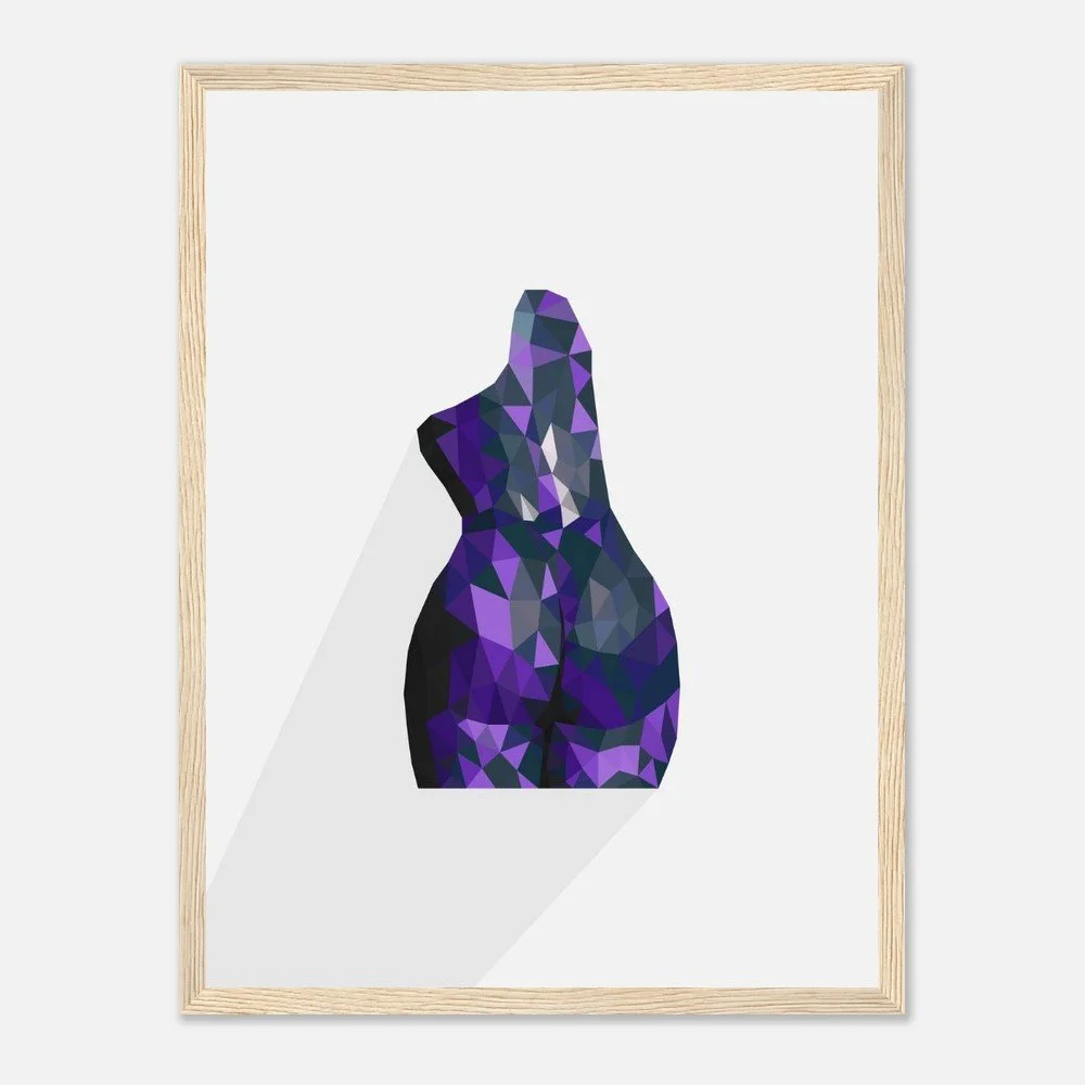 Nude 63 III — original low-poly geometric nude study in violet tones by Toronto artist Miro Image; faceted torso, fine art print
