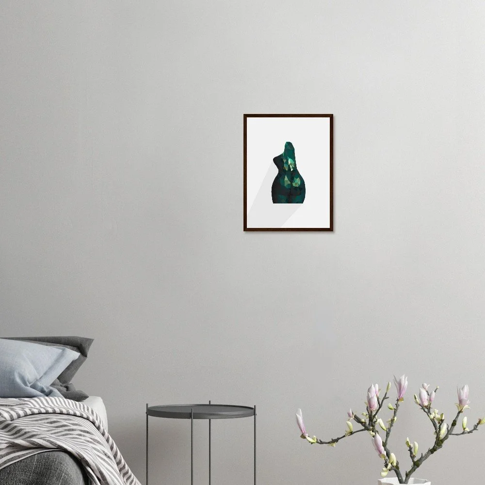 'Nude 63 IV' torso art print in a white frame hung above a bed — contemporary bedroom wall art by Toronto artist Miro Image