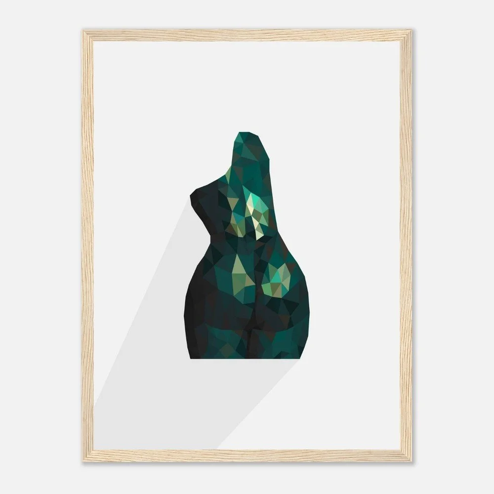 Nude 63 IV — original low-poly geometric nude study in emerald green by Toronto artist Miro Image; faceted torso, fine art print