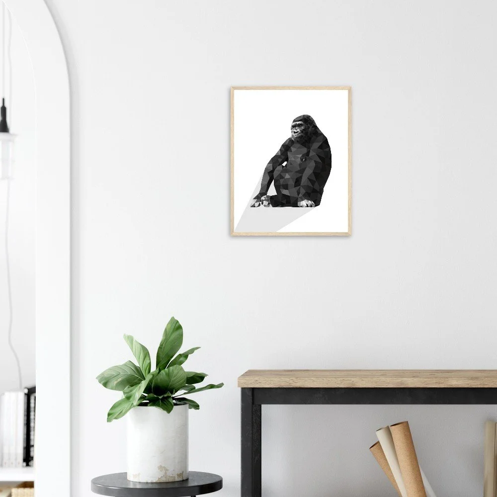 Framed 'Sylvaback' geometric animal art print styled in an entryway — conversation-piece wall art by Miro Image