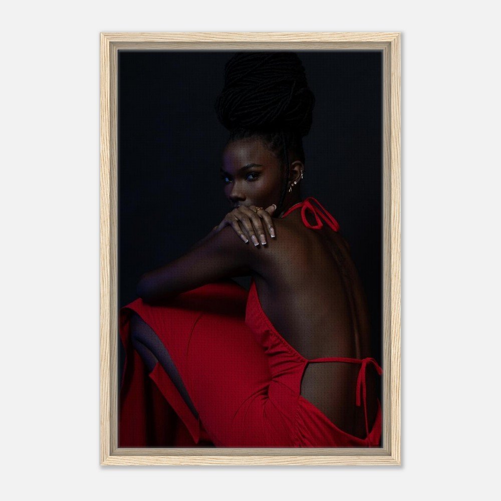 Peaceful Chaos — fine art portrait photograph by Toronto photographer Miro Image; woman in a flowing red dress against a dark background