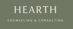 Hearth Counseling & Consulting logo with white text on a green background.