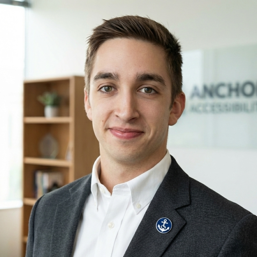 Headshot of the Principal Consultant and ICC-Certified Accessibility Inspector for Anchor Accessibility, specializing in commercial ADA Title III compliance and risk mitigation.