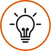 Lightbulb icon with a black background and an orange border