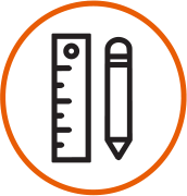 Icon of a ruler and pencil inside a circle