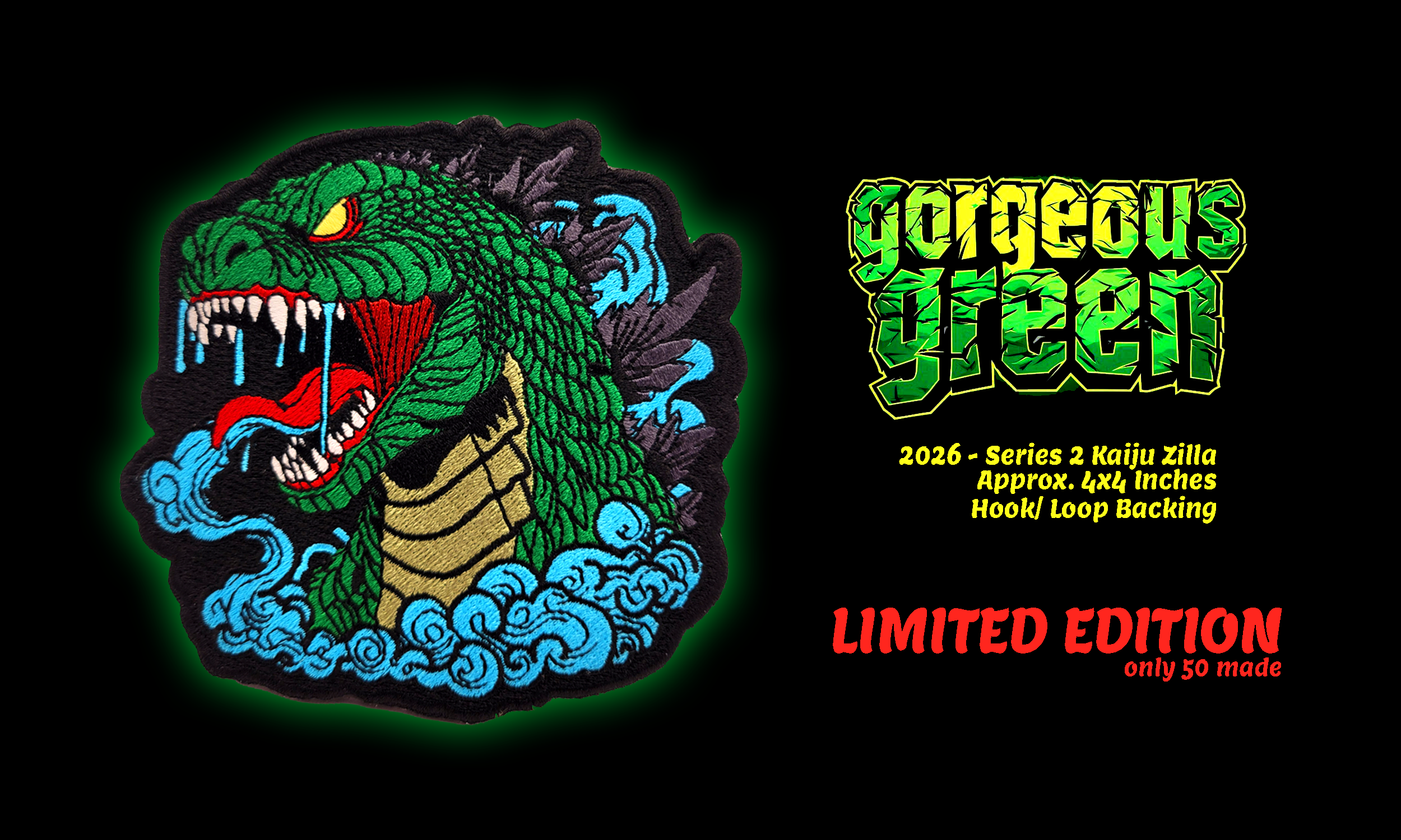 Gorgeous Green - Series 2 Zilla - Limited Edition Patch, Hook and Loop, Embroidered
