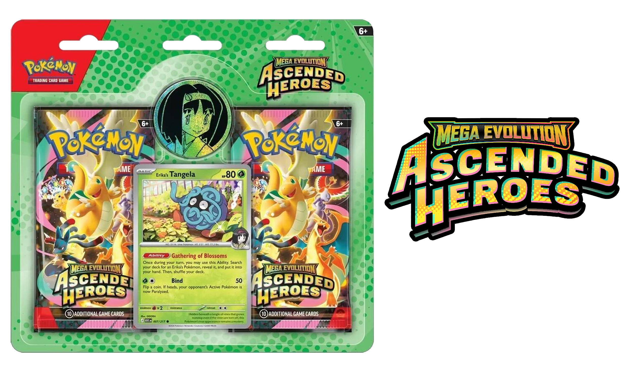 Pokemon Mega Evolution - Ascended Heroes 2-pack Blister - Erika's Tangela & Coin