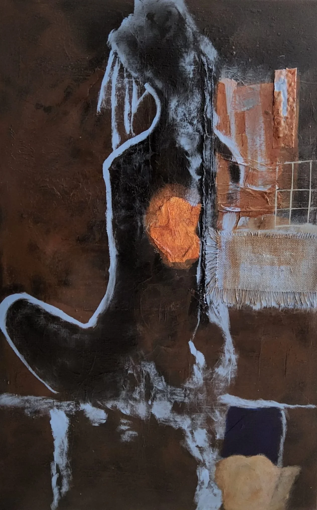 Monument to the Present
Acrylic, Charcoal, Fabric on Canvas
24" X 36" Inches | 2025