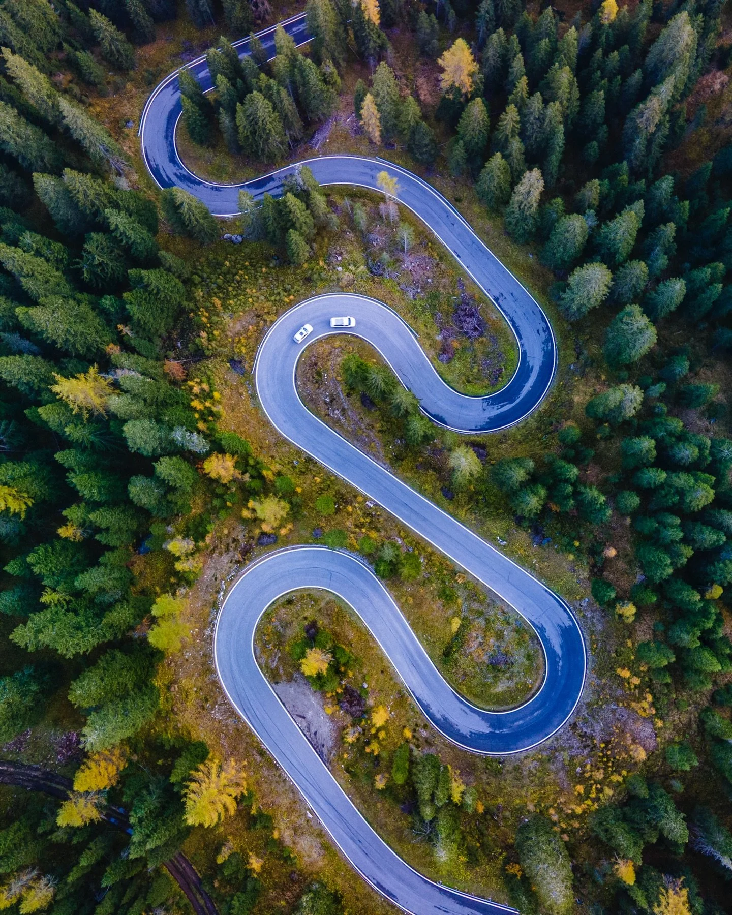 THE SERPENTINE: the most iconic squiggle on the way to Passo Giau, a drive that is definitely not for the faint of heart! 🚗 😱🤞🏻Only in the Dolomites could a road look this beautiful! 🙌🏻