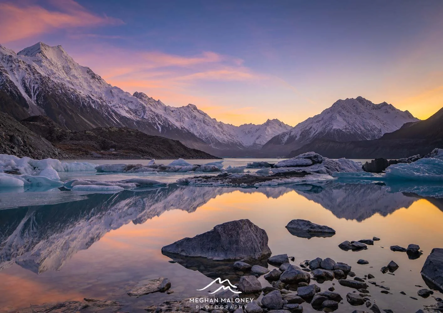 Mt Cook Pink Sunrise Reflection