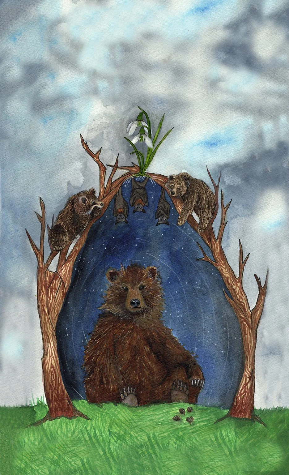 "Hibernation", 8.5X12.5", Acrylic on cotton paper, 2024