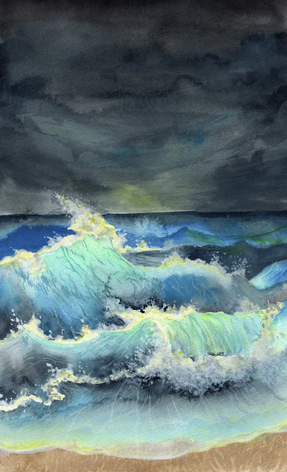 'Anatomy of a Wave", 8.5X13.5" 
Acrylic on cotton paper, 2025