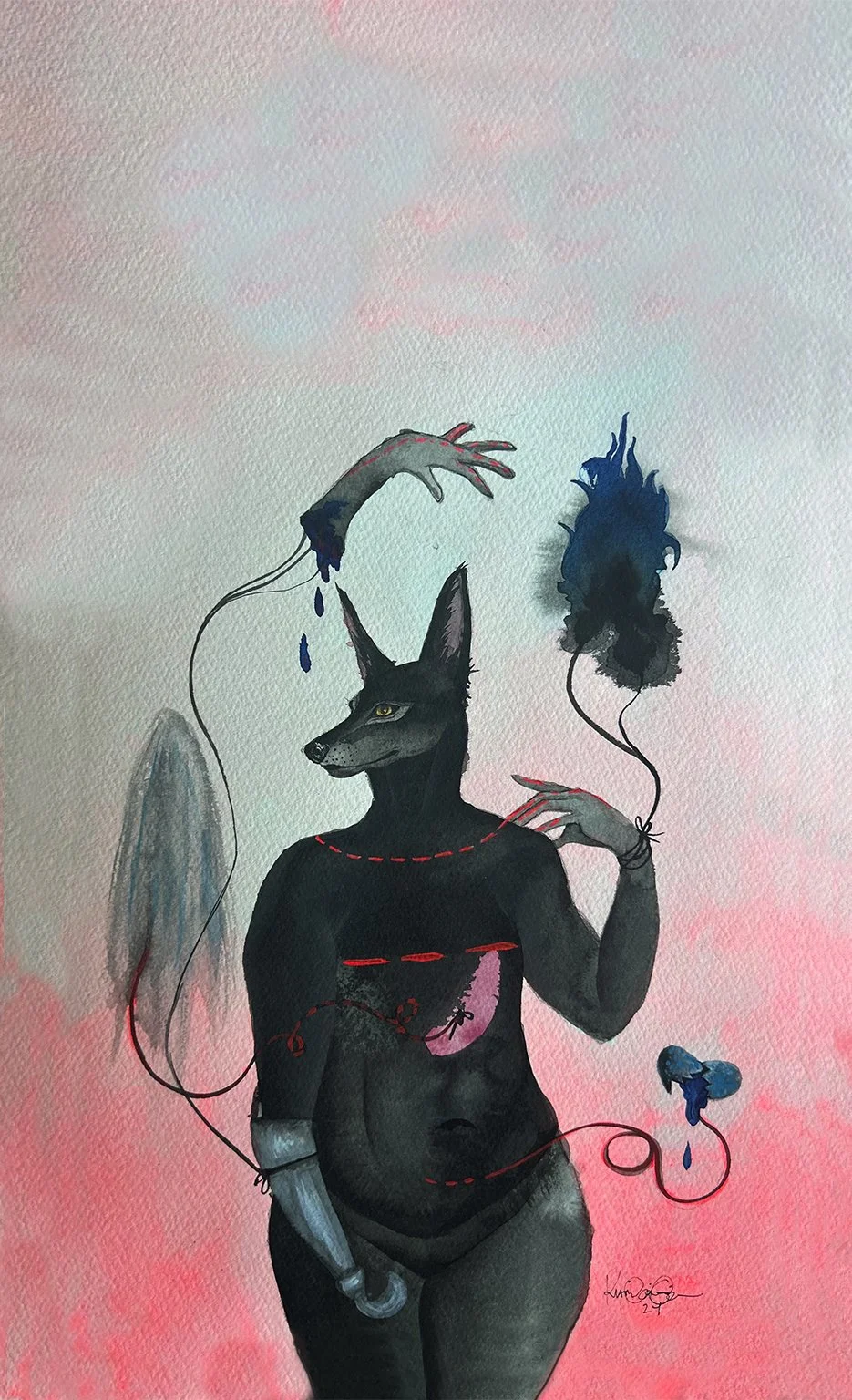 "Haunting", 8.5X13", Acrylic on cotton paper, 2024