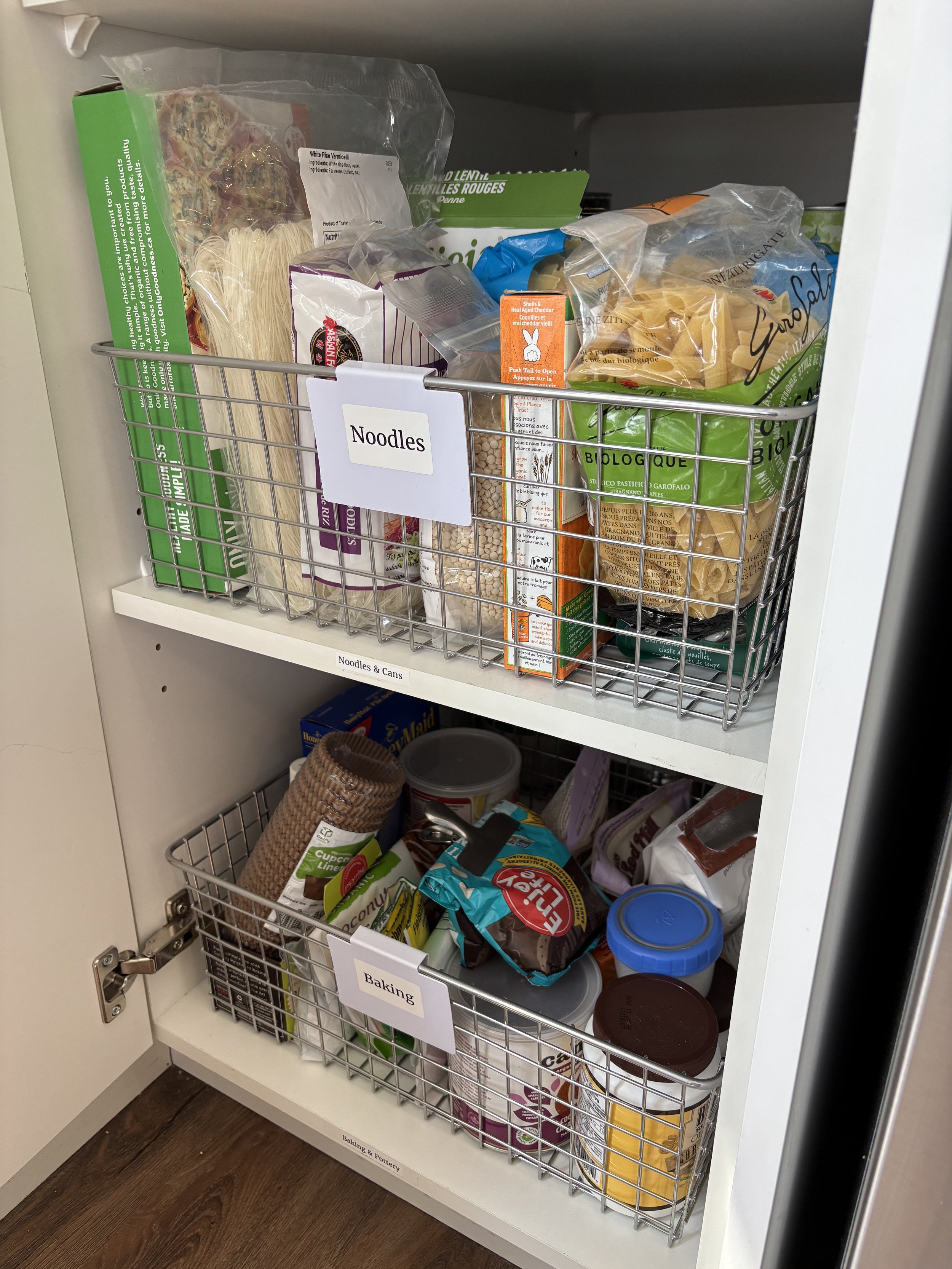 AFTER - Less-used categories like Noodles and Baking were grouped in bins for easy access - just pull and see everything!