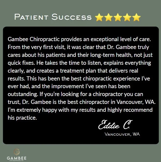 Patient testimonial of complete recovery from lower back pain, treated exceptionally well by the staff at Gambee Chiropractic