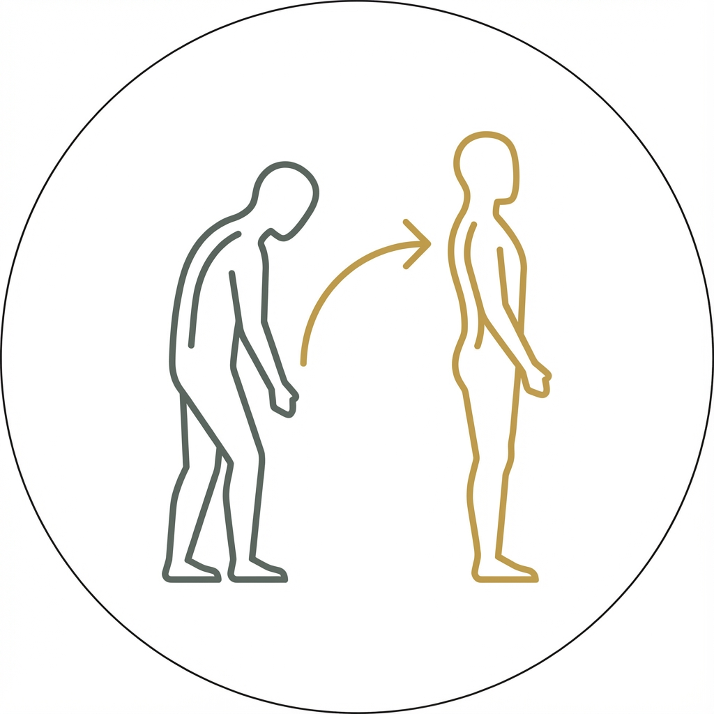 Minimal posture and movement icon representing foundational corrective exercises that rebuild stability , correct posture and alignment at Gambee Chiropractic.