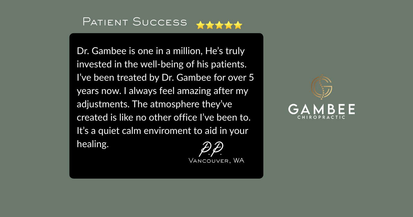 Patient review praising Dr. Gambee’s attentive care and life-changing chiropractic results..