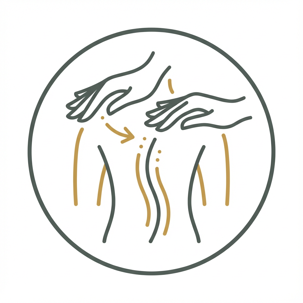 Minimal deep-tissue therapy icon showing hands releasing tension to support healing and alignment from deep tissue massage therapy at Gambee Chiropractic.