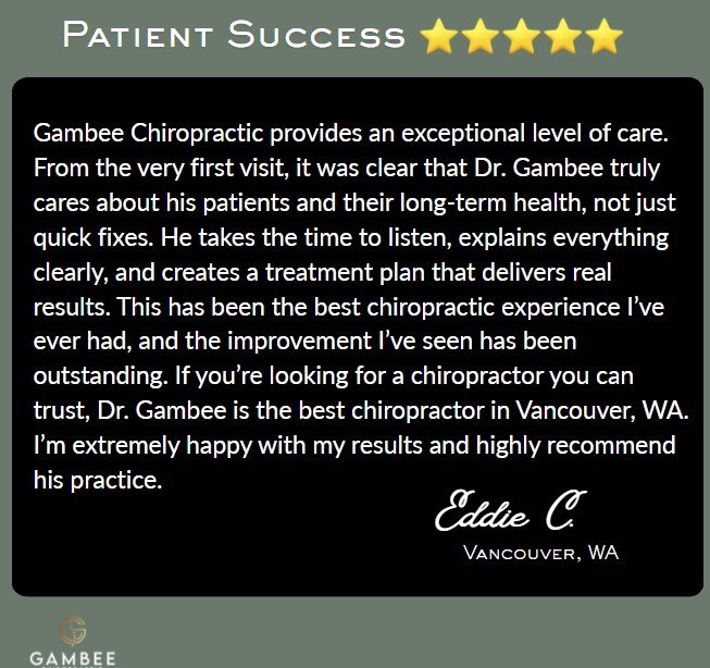 Patient explaining how Dr. Gambee cares about his long-term health and gets him real results. He's very happy with his results and feels that Dr. Gambee is the best chiro in Vancouver.