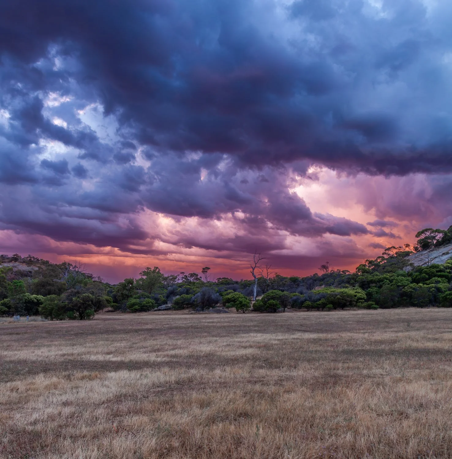 Storm front passes over Mt Korong Victoria at sunset. 25th May 2026