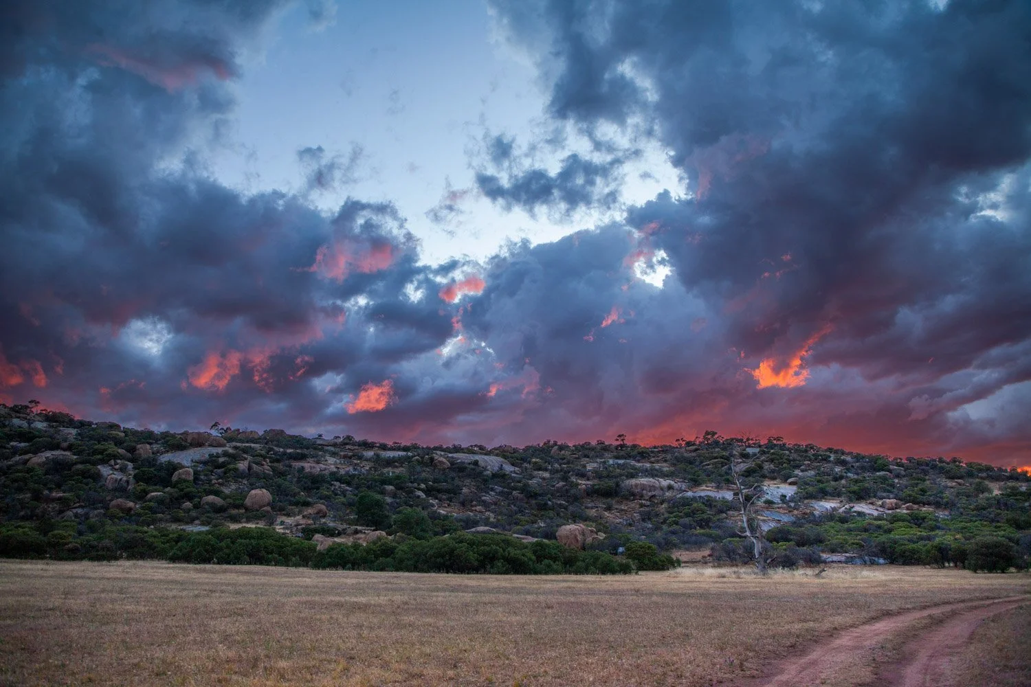Storm front passes over Mt Korong Victoria at sunset. 25th May 2026