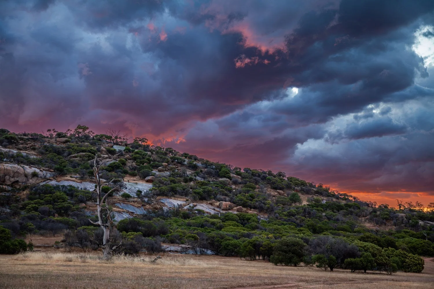 Storm front passes over Mt Korong Victoria at sunset. 25th May 2026