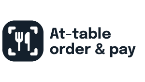 Icon of a fork, knife, and spoon with the text 'At-table order & pay'.