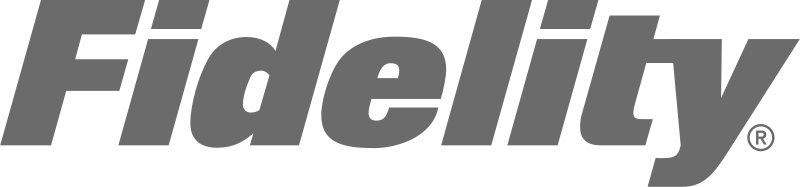 Close-up of the Fidelity logo in gray and black text.