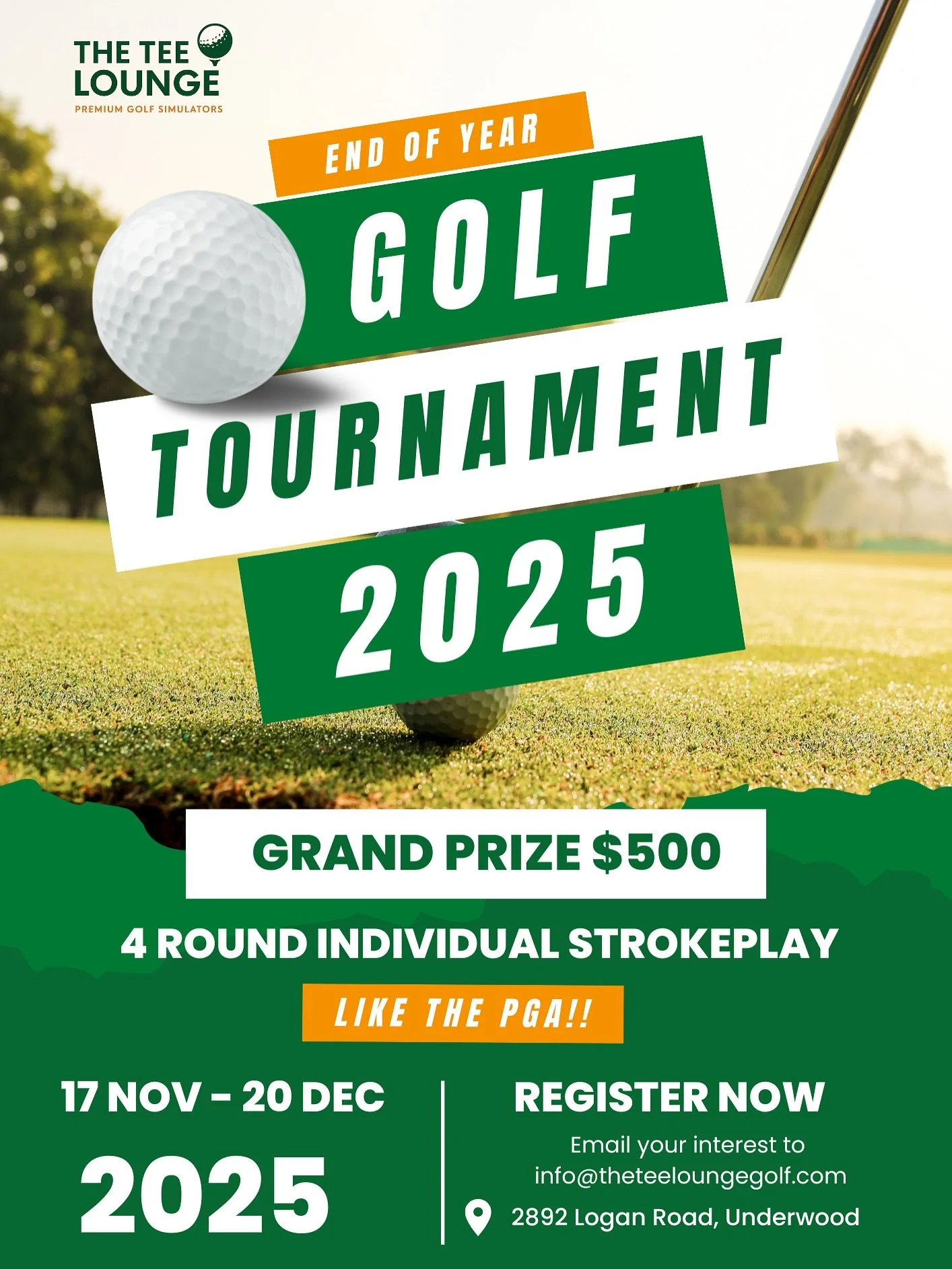 2025 INDIVIDUAL STROKE PLAY TOURNAMENT
📍The Tee Lounge - 2892 Logan Rd, Underwood
⛳️ 4 rounds over 4 weeks, fully handicapped
🏌️ PGA style scoring - scores roll over week to week
🎉 $500 Grand Prize for overall winner + weekly prizes
💰 Only $25 pe