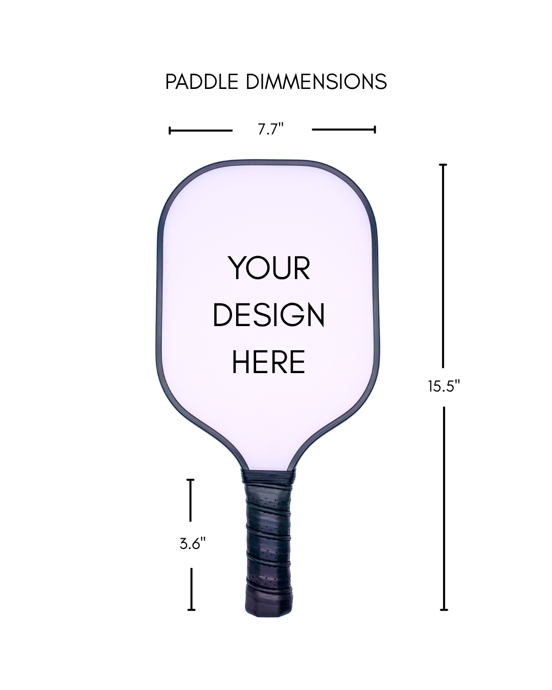 Branded Pickleball Paddle Dimensions - Black.png