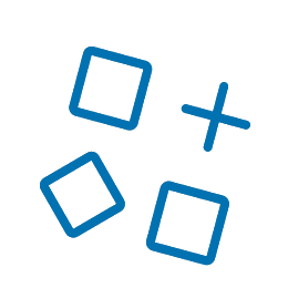 Drawing of four blue squares, one with a plus sign beside it.