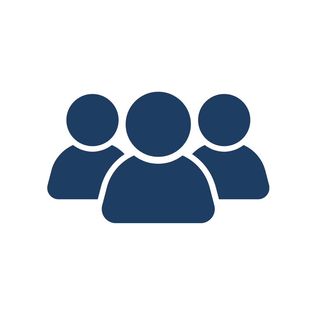 Icon of three dark blue human figures representing a group