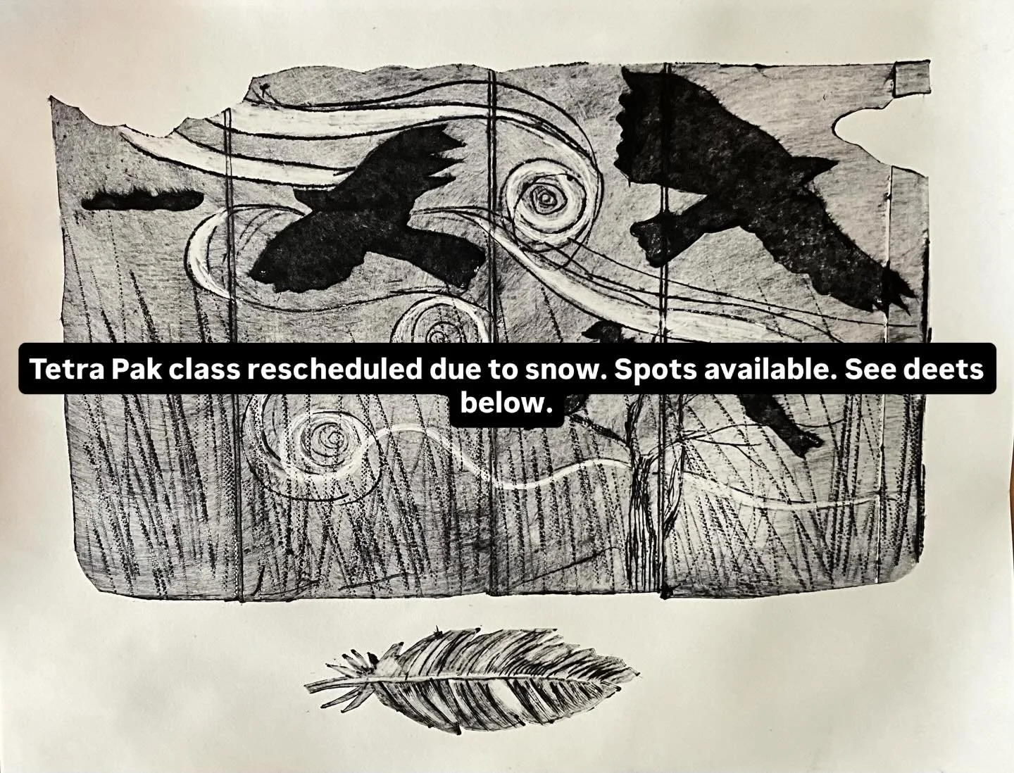 Our Tetra Pak class was rescheduled due to snow. Spots still available! Snag yours! Feb 14th 2-6 pm. This is a terrific class using common household casts off to create gorgeous &lsquo;intaglio&rsquo; prints. Learn some new skills @printhouseavl . Co