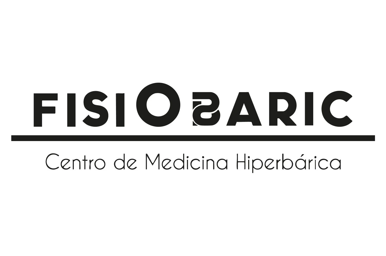 Logotipo de FisioSana, un centro de medicina hiperbárica, con letras en negro y una línea horizontal debajo, con el texto 'Centro de Medicina Hiperbárica' abajo.