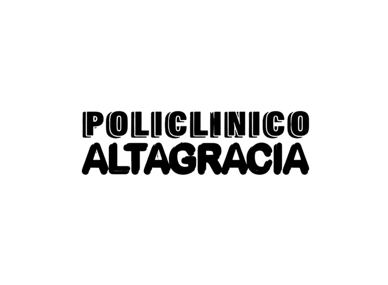 Signo con letras negras que dice 'Policlínico Altagracia' en letras grandes y en mayúsculas.