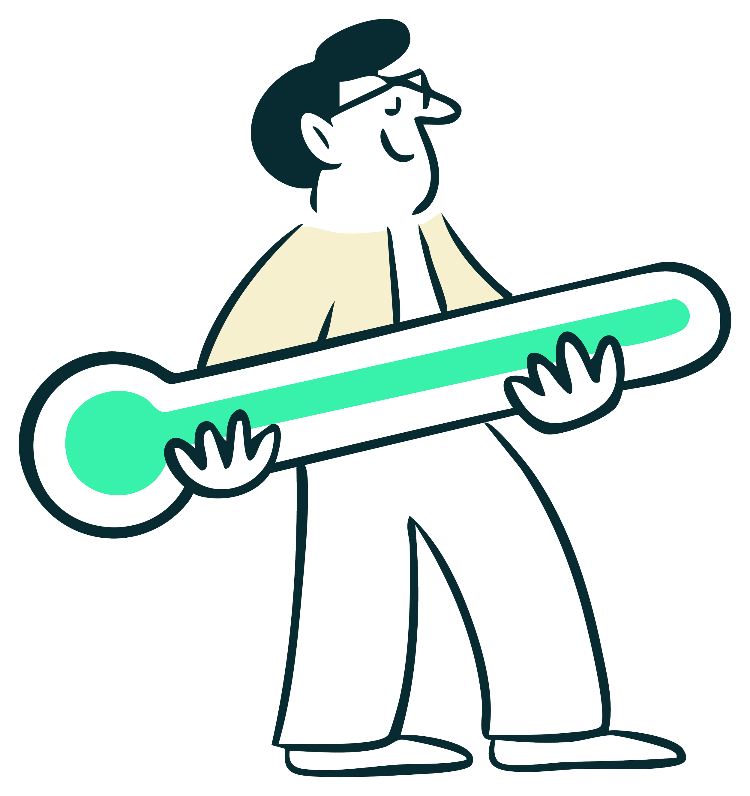 Dibujo de una persona sosteniendo una llave grande de color verde