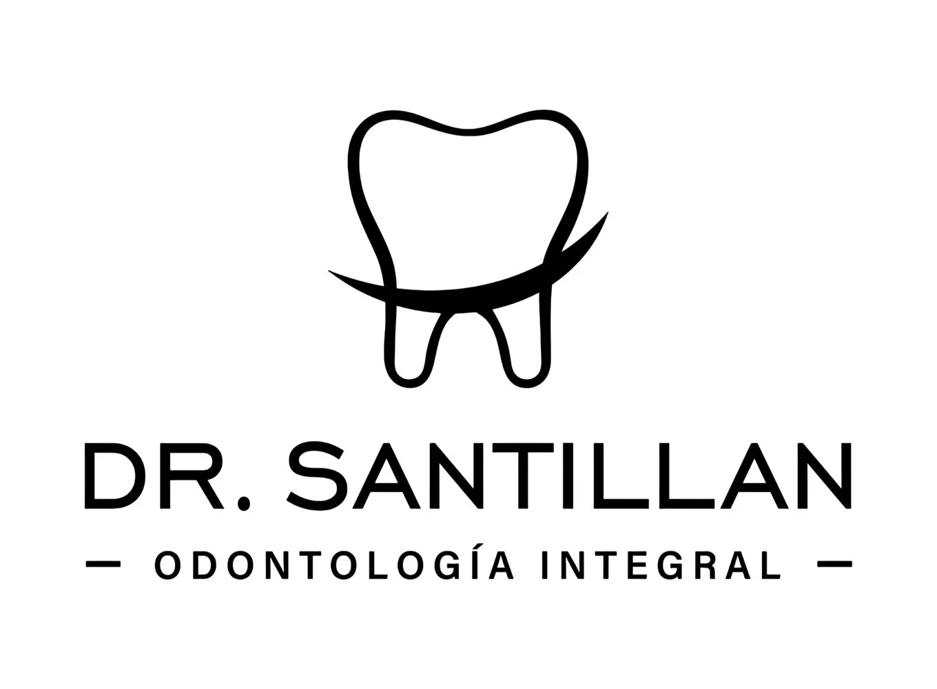 Logotipo de un dentista, con un dibujo de un diente y una sonrisa. Texto que dice "Dr. Santillán - Odontología Integral".