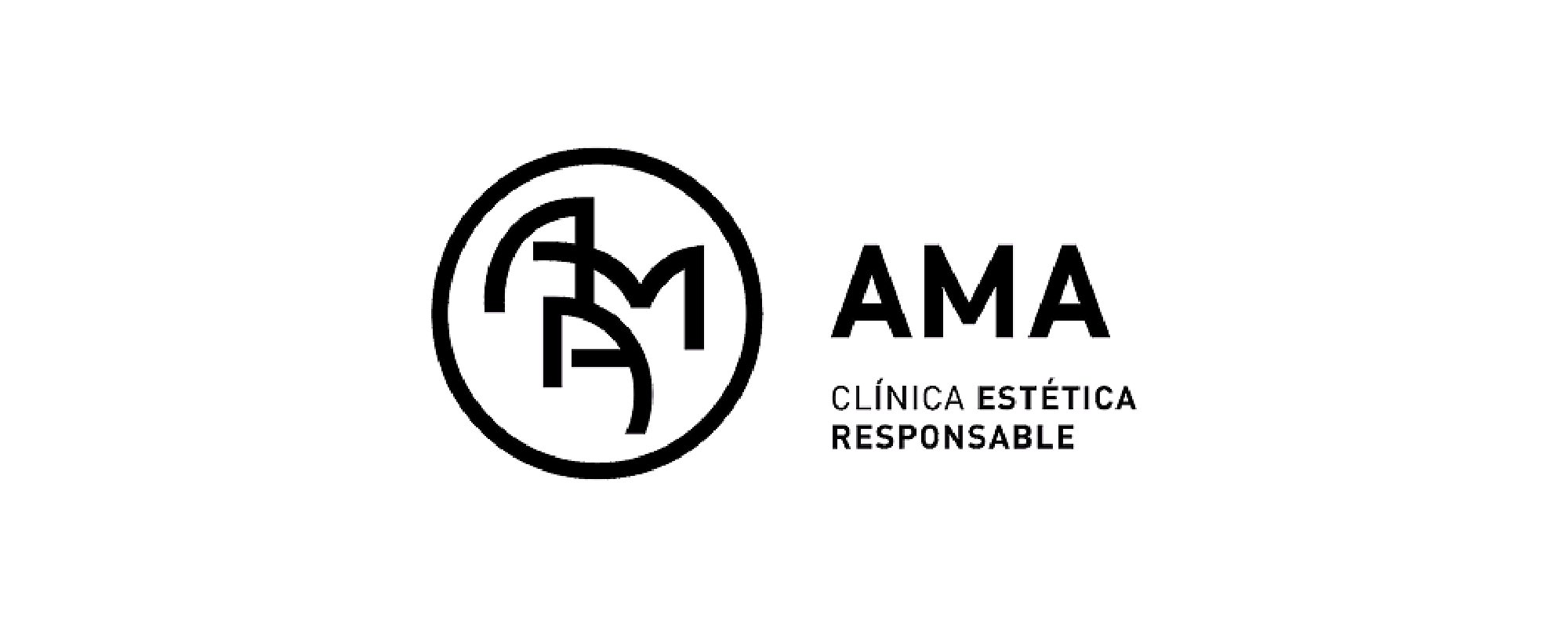 Logotipo de una clínica estética responsable con letras en color morado y un símbolo circular con líneas estilizadas en morado y negro.