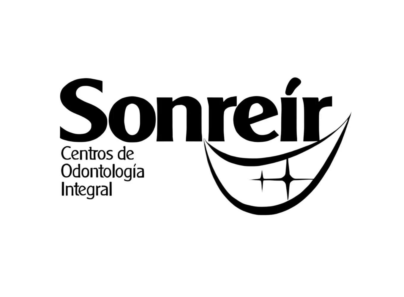 Logotipo de Sonreír con sonrisa y destellos, y texto que dice 'Centros de Odontología Integral'.