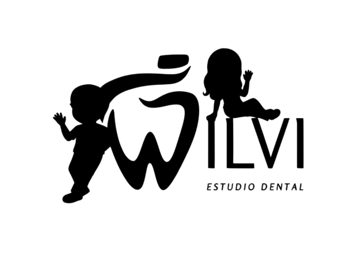 Logotipo de un estudio dental llamado 'Willy'. Incluye siluetas de un niño y una niña, y un diente estilizado en el centro.
