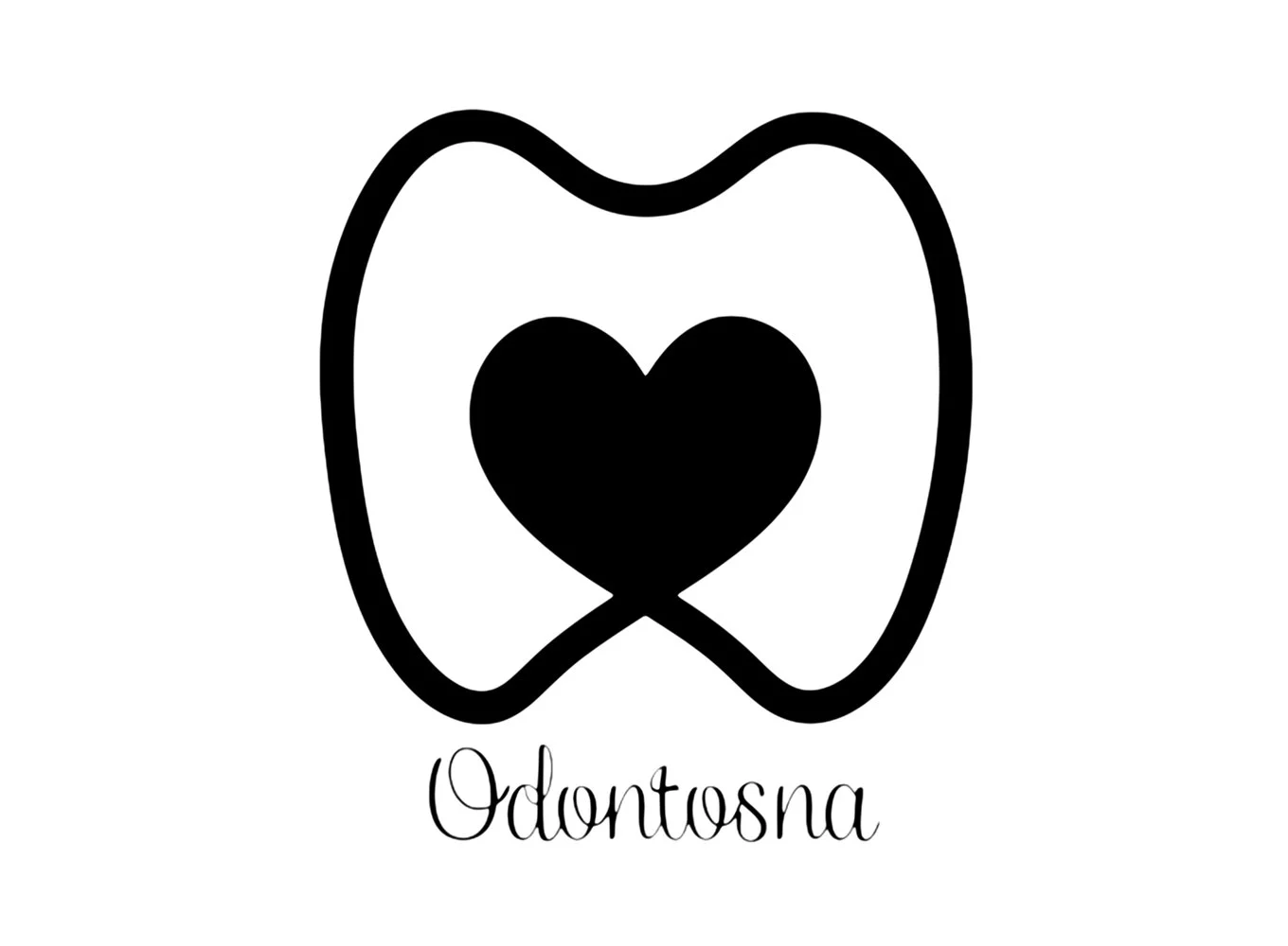 Dibujo en blanco y negro de una boca con un corazón en el centro y la palabra 'Odontosna' escrita abajo en letra cursiva.