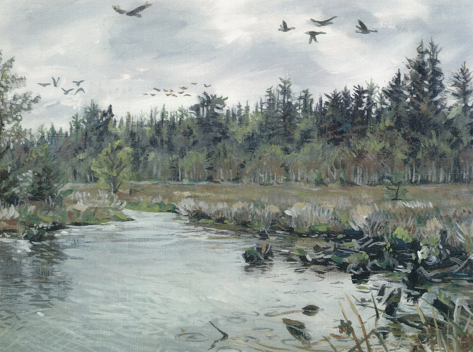 Delkatla Bird Sanctuary - acrylic on hemp canvas, plein air