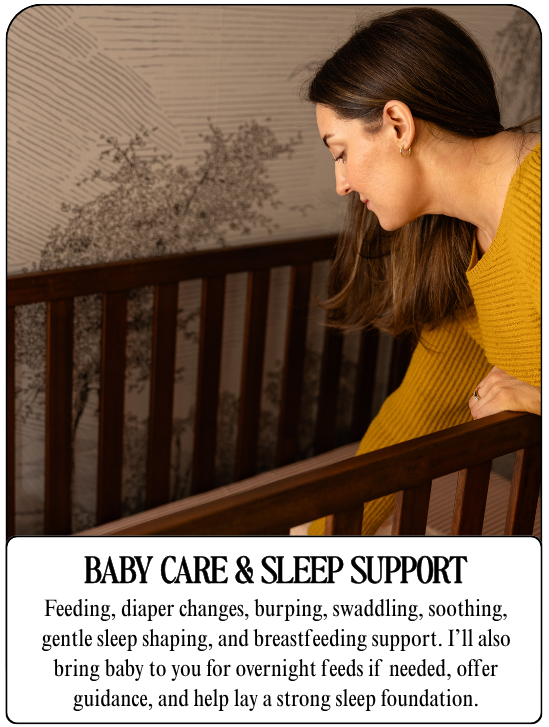 Lauren Harvey, Atlanta newborn care specialist soothing a baby overnight during an overnight shift